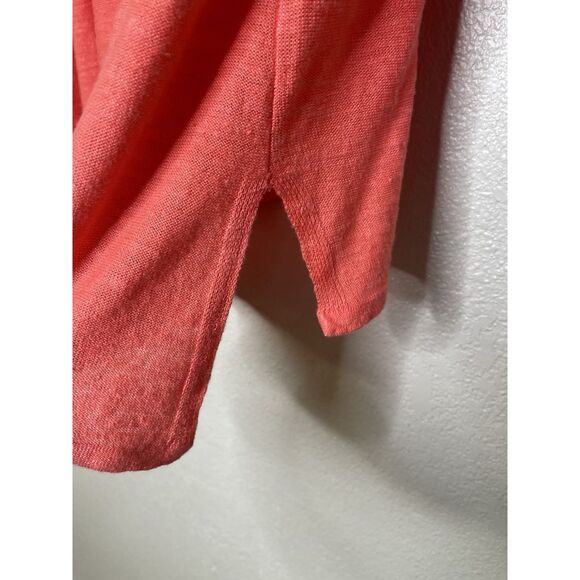J. Jill Size L Linen Short Sleeve T Tee Shirt Top Blouse V Neck Orange - Picture 4 of 9
